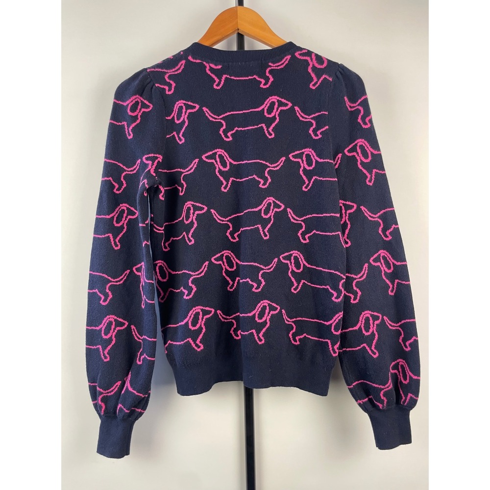 Boden Navy Pink Dachshund Dog Intarsia Cotton Wool Sweater Puff Sleeve US 6 - Picture 5 of 5